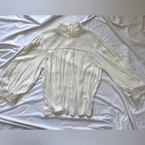 Sheer Delicate High Neck Lace Detail GAP Blouse